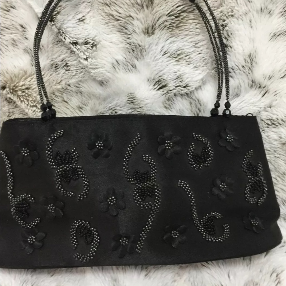 Purse, Evening, Black satin,small,beaded